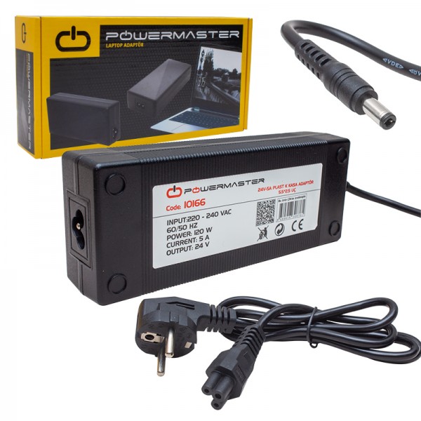 POWERMASTER PM-10166 24 VOLT - 5 AMPER - 120 WATT 5.5*2.5 UÇLU PLASTİK KASA MASAÜSTÜ ADAPTÖR POWERMASTER PM-10166 24 VOLT - 5 AMPER - 120 WATT 5.5*2.5 UÇLU PLASTİK KASA MASAÜSTÜ ADAPTÖR