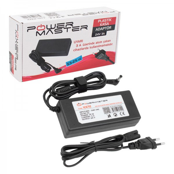 POWERMASTER PM-10172 24 VOLT - 3 AMPER - 72 WATT 5.5*2.5 MM L UÇLU PLASTİK KASA MASAÜSTÜ ADAPTÖR POWERMASTER PM-10172 24 VOLT - 3 AMPER - 72 WATT 5.5*2.5 MM L UÇLU PLASTİK KASA MASAÜSTÜ ADAPTÖR