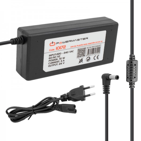 POWERMASTER PM-10172 24 VOLT - 3 AMPER - 72 WATT 5.5*2.5 MM L UÇLU PLASTİK KASA MASAÜSTÜ ADAPTÖR POWERMASTER PM-10172 24 VOLT - 3 AMPER - 72 WATT 5.5*2.5 MM L UÇLU PLASTİK KASA MASAÜSTÜ ADAPTÖR