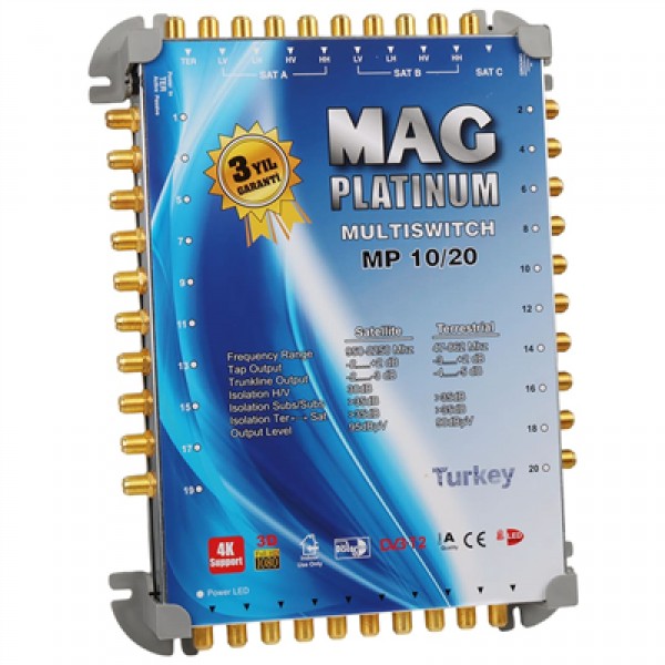 MAG Platinum MP 10/20 Multiswitch - 10 Giriş 20 Çıkışlı Merkezi Uydu Santrali Hybrid 4K ve 3D Destekli