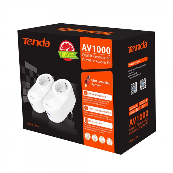 TENDA PH6 AV1000 1000 MBPS ETHERNET 1 PORT POWERLINE ADAPTÖR KİT TENDA PH6 AV1000 1000 MBPS ETHERNET 1 PORT POWERLINE ADAPTÖR KİT