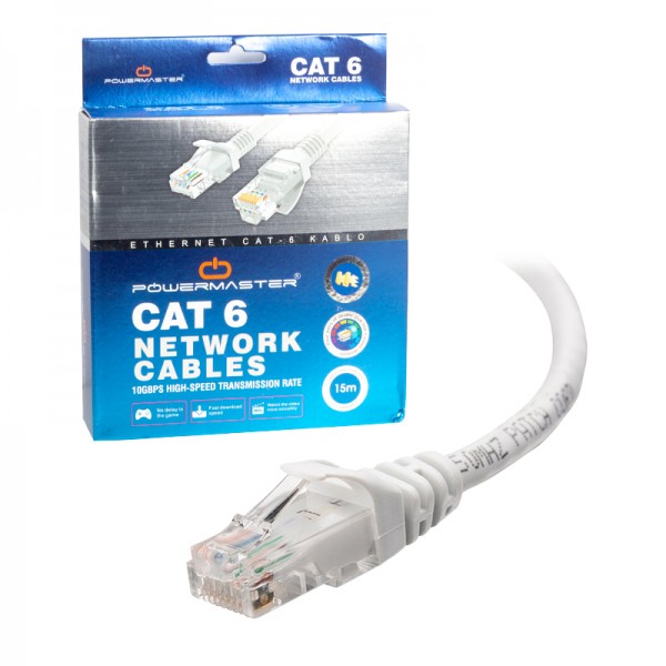 POWERMASTER 15 METRE ASKILI POŞETLİ GRİ CAT6 KABLO