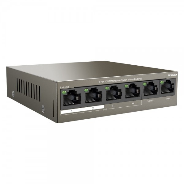 TENDA TEF1106P 2X UPLINK + 4 PORT 63 WATT POE ETHERNET SWITCH TENDA TEF1106P 2X UPLINK + 4 PORT 63 WATT POE ETHERNET SWITCH