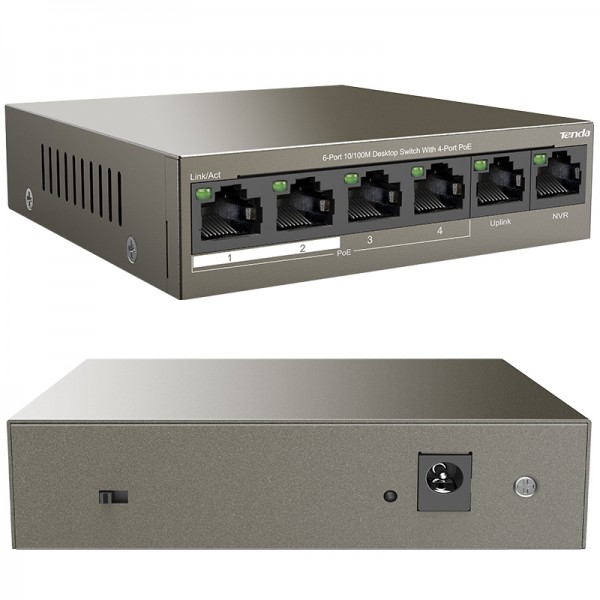 TENDA TEF1106P 2X UPLINK + 4 PORT 63 WATT POE ETHERNET SWITCH TENDA TEF1106P 2X UPLINK + 4 PORT 63 WATT POE ETHERNET SWITCH