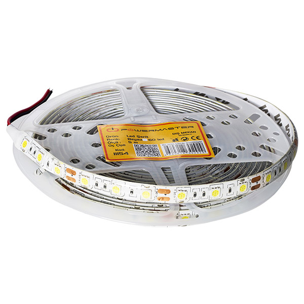 POWERMASTER LED ŞERİT 3 ÇİPLİ BEYAZ DIŞ MEKAN SİLİKONLU 60 LED 5 METRE (5050)