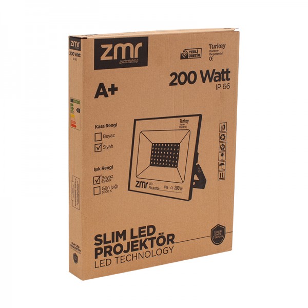 ZMR 200 WATT - 220 VOLT BEYAZ 6500K IP66 150* IŞIK AÇISI SİYAH SLİM KASA LED PROJEKTÖR ZMR 200 WATT - 220 VOLT BEYAZ 6500K IP66 150* IŞIK AÇISI SİYAH SLİM KASA LED PROJEKTÖR