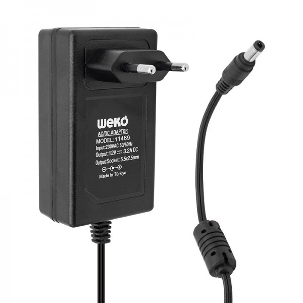 WEKO 12 VOLT - 3.2 AMPER - 38 WATT 5.5*2.5 UÇLU YERLİ ÜRETİM PLASTİK KASA PRİZ TİPİ ADAPTÖR WEKO 12 VOLT - 3.2 AMPER - 38 WATT 5.5*2.5 UÇLU YERLİ ÜRETİM PLASTİK KASA PRİZ TİPİ ADAPTÖR