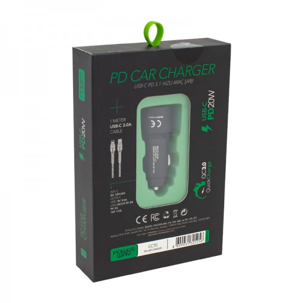 POWERWAY CC35 YENİ NESİL USB-C (IPHONE TO TYPE-C) ARAÇ ŞARJ SETİ (PD18W) POWERWAY CC35 YENİ NESİL USB-C (IPHONE TO TYPE-C) ARAÇ ŞARJ SETİ (PD18W)