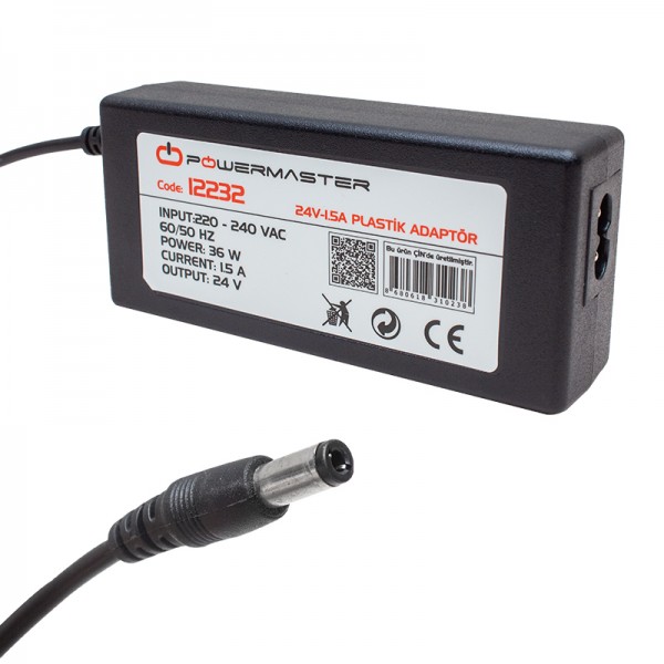 POWERMASTER PM-12232 24 VOLT - 1.5 AMPER 5.5*2.5 MM UÇLU PLASTİK KASA MASAÜSTÜ ADAPTÖR POWERMASTER PM-12232 24 VOLT - 1.5 AMPER 5.5*2.5 MM UÇLU PLASTİK KASA MASAÜSTÜ ADAPTÖR