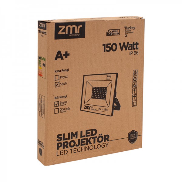 ZMR 150 WATT - 220 VOLT 6500K IP66 150* IŞIK AÇISI SİYAH SLİM KASA BEYAZ LED PROJEKTÖR ZMR 150 WATT - 220 VOLT 6500K IP66 150* IŞIK AÇISI SİYAH SLİM KASA BEYAZ LED PROJEKTÖR