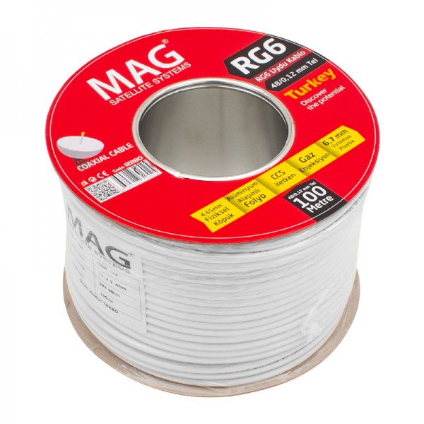 MAG RG6/U4 0.90 MM 48*0.12 TEL CCS MAKARALI YERLİ ÜRETİM ANTEN KABLOSU (100 METRE) MAG RG6/U4 0.90 MM 48*0.12 TEL CCS MAKARALI YERLİ ÜRETİM ANTEN KABLOSU (100 METRE)