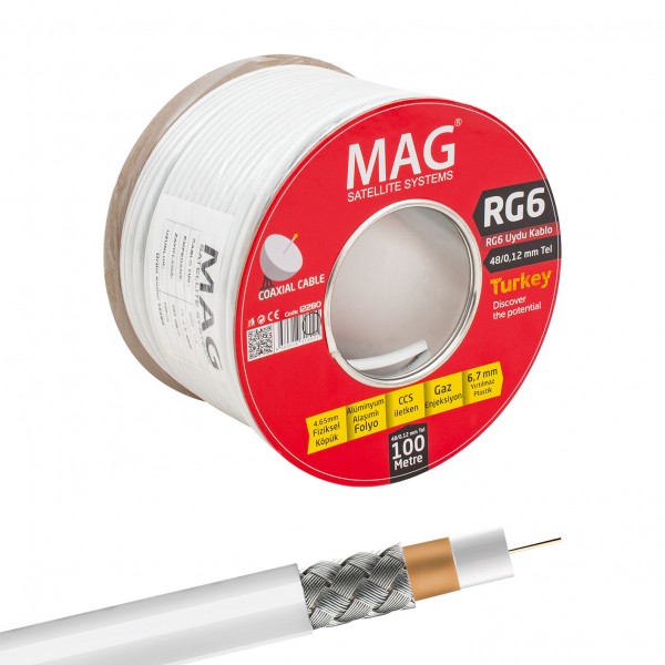 MAG RG6/U4 0.90 MM 48*0.12 TEL CCS MAKARALI YERLİ ÜRETİM ANTEN KABLOSU (100 METRE) MAG RG6/U4 0.90 MM 48*0.12 TEL CCS MAKARALI YERLİ ÜRETİM ANTEN KABLOSU (100 METRE)