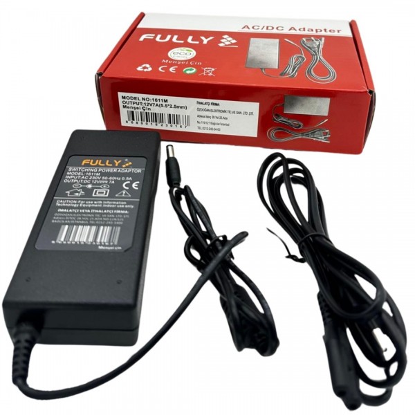 FULLY 1611M 12 VOLT - 7 AMPER 5.5*2.5 UÇLU PLASTİK KASA MASAÜSTÜ ADAPTÖR FULLY 1611M 12 VOLT - 7 AMPER 5.5*2.5 UÇLU PLASTİK KASA MASAÜSTÜ ADAPTÖR