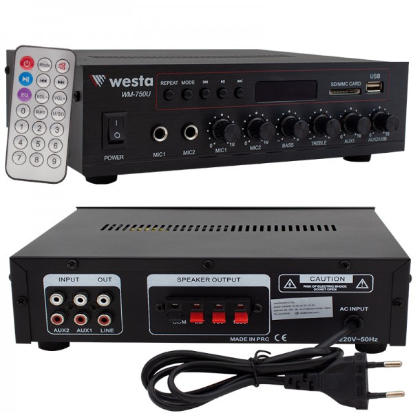 WESTA WM-750U 80W MİNİ 100V/70V/4-16 OHM USB/SD/BLUETOOTH/ UK-2 MİK.GİRİŞ TRAFOLU ANFİ WESTA WM-750U 80W MİNİ 100V/70V/4-16 OHM USB/SD/BLUETOOTH/ UK-2 MİK.GİRİŞ TRAFOLU ANFİ