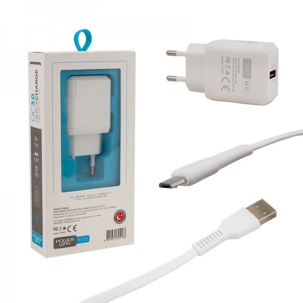 POWERWAY RX-15 5 VOLT 3000MA QC 3.0 SAMSUNG MICRO USB HIZLI ŞARJ ALETİ + KABLO POWERWAY RX-15 5 VOLT 3000MA QC 3.0 SAMSUNG MICRO USB HIZLI ŞARJ ALETİ + KABLO