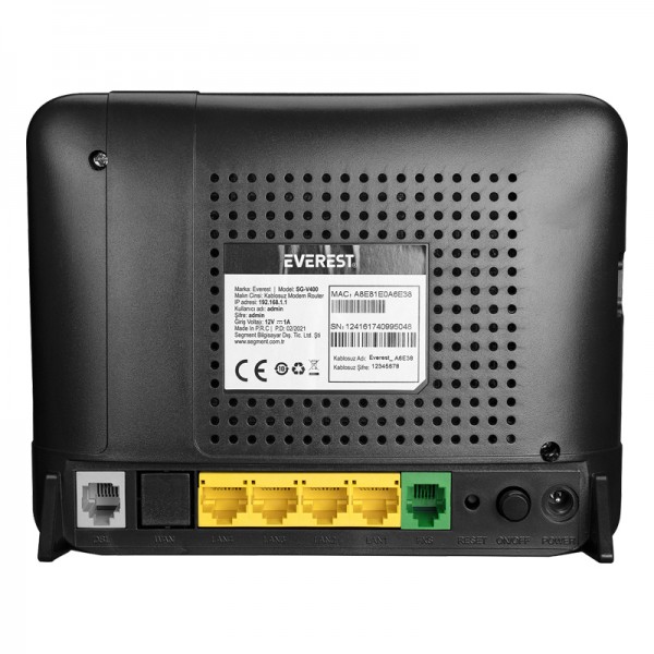 EVEREST SG-V400 2.4GHZ 300 MBPS KABLOSUZ VDSL/ADSL2+ VOIP MODEM ROUTER EVEREST SG-V400 2.4GHZ 300 MBPS KABLOSUZ VDSL/ADSL2+ VOIP MODEM ROUTER