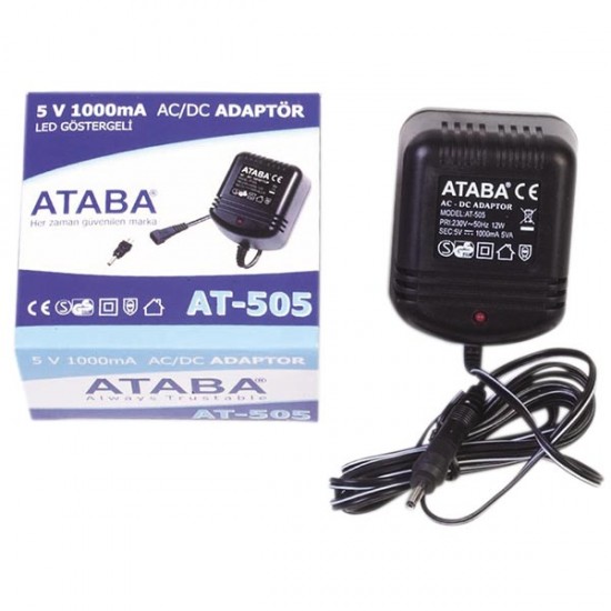 ATABA AT-505 5 VOLT -  1 AMPER  AC-DC TRAFOLU PRİZ TİPİ ADAPTÖR