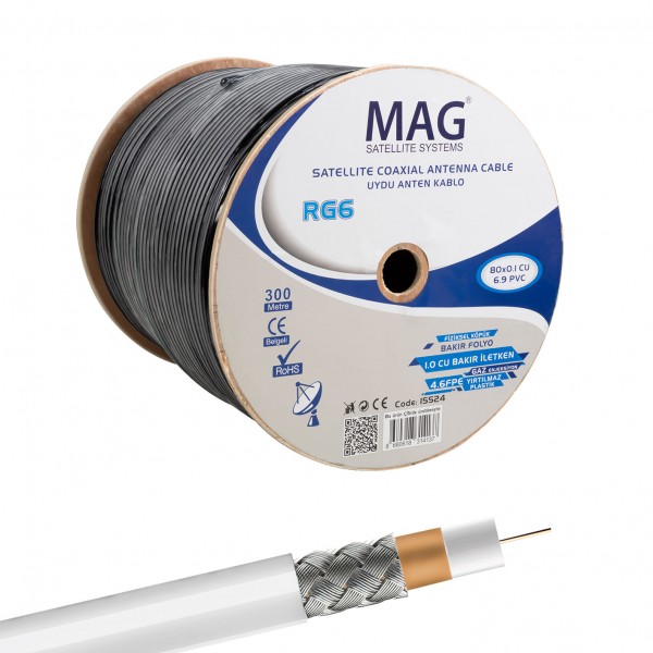 MAG RG6/U6 BAKIR CU/CU YEŞİL ANTEN KABLOSU (300 METRE)
