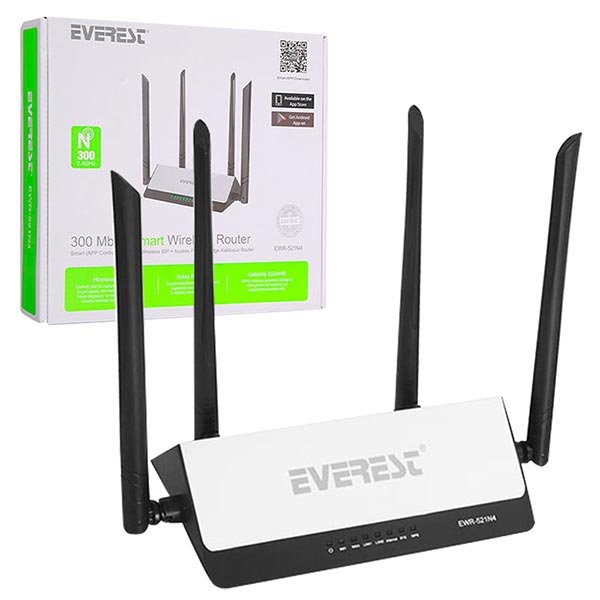 EVEREST EWR-521N4 300 MBPS SMART KABLOSUZ REPEATER+ACCESS POINT+ROUTER EVEREST EWR-521N4 300 MBPS SMART KABLOSUZ REPEATER+ACCESS POINT+ROUTER