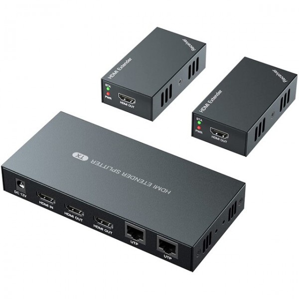 POWERMASTER PM-16071 HDMI 1X2 SPLITTER + HDMI 50 METRE EXTENDER SET POWERMASTER PM-16071 HDMI 1X2 SPLITTER + HDMI 50 METRE EXTENDER SET