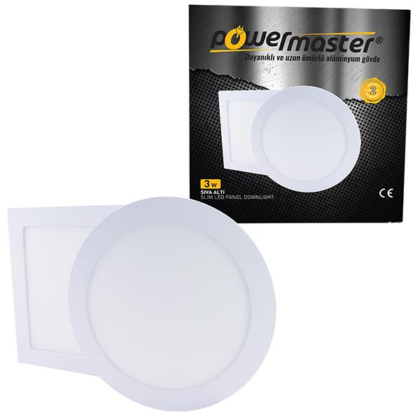 POWERMASTER 3 WATT SIVA ALTI 6500K BEYAZ YUVARLAK 70 MM SLIM LED-ECO SPOT PANEL POWERMASTER 3 WATT SIVA ALTI 6500K BEYAZ YUVARLAK 70 MM SLIM LED-ECO SPOT PANEL