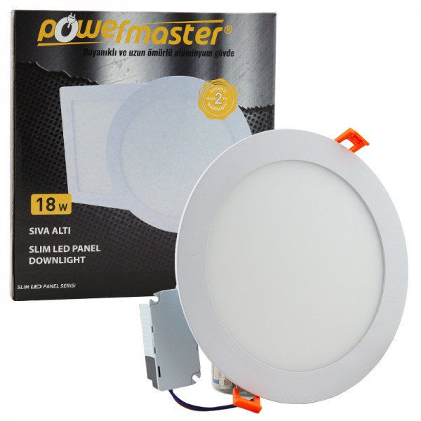 POWERMASTER 18 WATT 6500K 205 MM SIVA ALTI BEYAZ YUVARLAK SLIM LED-ECO SPOT PANEL POWERMASTER 18 WATT 6500K 205 MM SIVA ALTI BEYAZ YUVARLAK SLIM LED-ECO SPOT PANEL