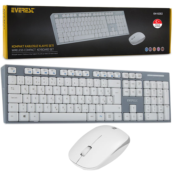 EVEREST KM-6063 BEYAZ/GRİ KABLOSUZ Q MULTIMEDYA KLAVYE+MOUSE SET EVEREST KM-6063 BEYAZ/GRİ KABLOSUZ Q MULTIMEDYA KLAVYE+MOUSE SET