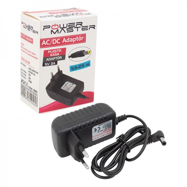 POWERMASTER PM-1660 5 VOLT- 2 AMPER - 10 WATT 5.5*2.5 L UÇLU PRİZ TİPİ ADAPTÖR POWERMASTER PM-1660 5 VOLT- 2 AMPER - 10 WATT 5.5*2.5 L UÇLU PRİZ TİPİ ADAPTÖR