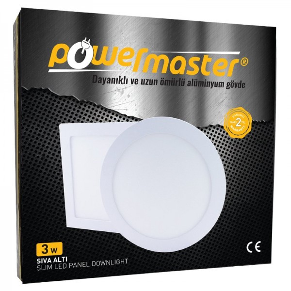 POWERMASTER 3 WATT 3000K 70 MM SIVA ALTI GÜNIŞIĞI YUVARLAK SLIM LED-ECO SPOT PANEL POWERMASTER 3 WATT 3000K 70 MM SIVA ALTI GÜNIŞIĞI YUVARLAK SLIM LED-ECO SPOT PANEL
