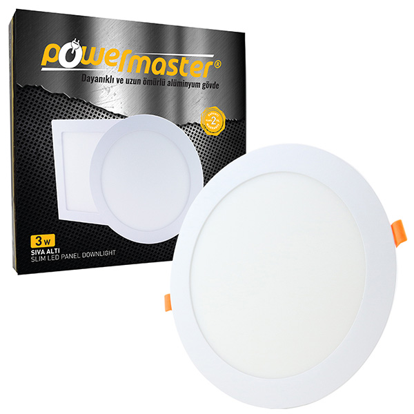 POWERMASTER 3 WATT 3000K 70 MM SIVA ALTI GÜNIŞIĞI YUVARLAK SLIM LED-ECO SPOT PANEL POWERMASTER 3 WATT 3000K 70 MM SIVA ALTI GÜNIŞIĞI YUVARLAK SLIM LED-ECO SPOT PANEL