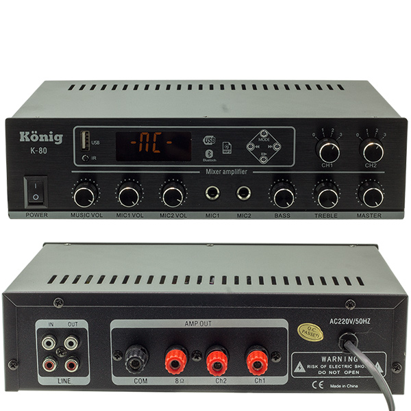 KÖNİG K-80 MİNİ-80W 100V/70V/4-16 OHM USB/SD/BLUETOOTH/2 BÖLGELİ 2 MİK.GİRİŞ TRAFOLU ANFİ KÖNİG K-80 MİNİ-80W 100V/70V/4-16 OHM USB/SD/BLUETOOTH/2 BÖLGELİ 2 MİK.GİRİŞ TRAFOLU ANFİ