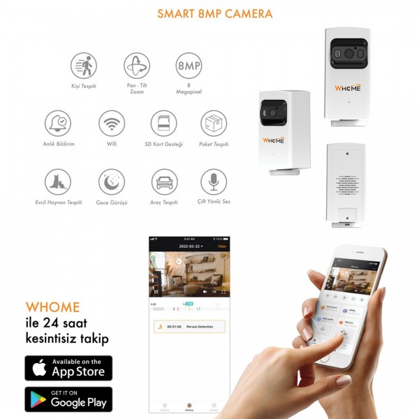 WHOME YAPAY ZEKA DESTEKLİ 4K 8 MP GECE GÖRÜŞLÜ PTZ KAMERA (128 GB TF KART DESTEKLİ) WHOME YAPAY ZEKA DESTEKLİ 4K 8 MP GECE GÖRÜŞLÜ PTZ KAMERA (128 GB TF KART DESTEKLİ)