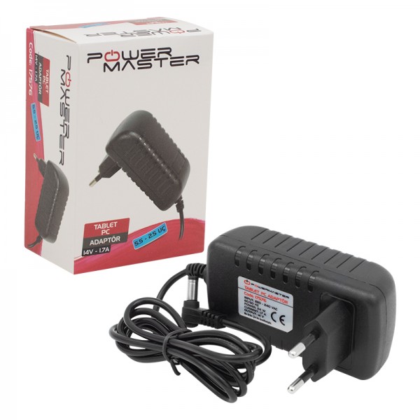 POWERMASTER 14 VOLT - 1.7 AMPER - 24 WATT 5.5*2.5 L UÇLU PLASTİK KASA PRİZ TİPİ ADAPTÖR POWERMASTER 14 VOLT - 1.7 AMPER - 24 WATT 5.5*2.5 L UÇLU PLASTİK KASA PRİZ TİPİ ADAPTÖR