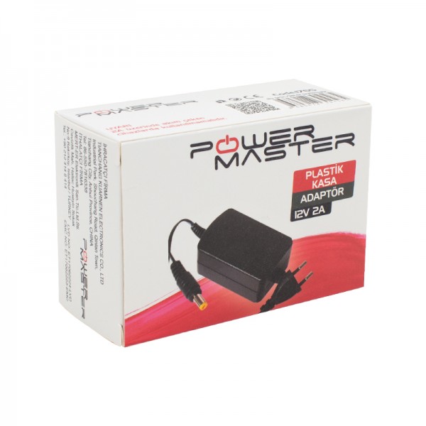 POWERMASTER PM-1765 12 VOLT - 2 AMPER 5.5*2.5 UÇLU PLASTİK KASA MASAÜSTÜ ADAPTÖR