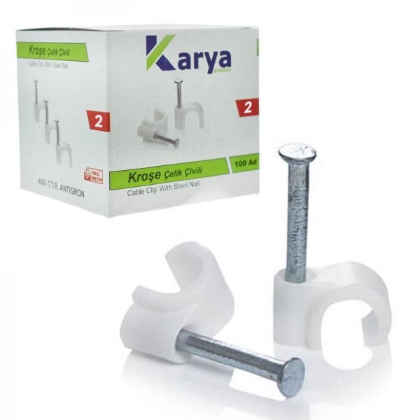 KARYA 2 NUMARA ÇELİK ÇİVİLİ 6 MM KROŞE (100LÜ PAKET)(DATA - ANTEN KABLOLARI İÇİN) KARYA 2 NUMARA ÇELİK ÇİVİLİ 6 MM KROŞE (100LÜ PAKET)(DATA - ANTEN KABLOLARI İÇİN)