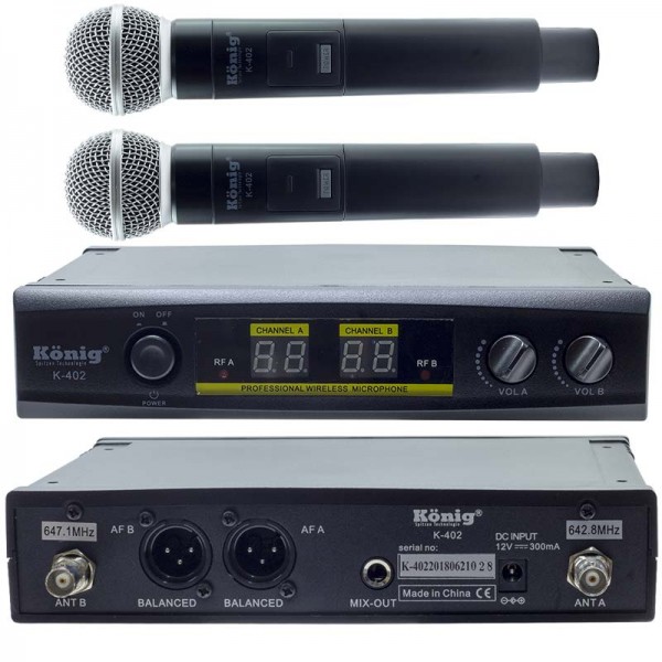 KÖNİG K-402 UHF/SABİT-ÇİFT KANAL 2 EL TELSİZ MİKROFON KÖNİG K-402 UHF/SABİT-ÇİFT KANAL 2 EL TELSİZ MİKROFON