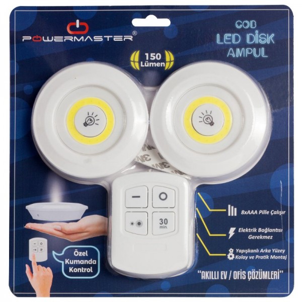 POWERMASTER 150 LÜMEN COB LED YUVARLAK BEYAZ KUMANDALI ÇİFT AMPÜL POWERMASTER 150 LÜMEN COB LED YUVARLAK BEYAZ KUMANDALI ÇİFT AMPÜL