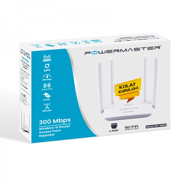 POWERMASTER PW-WR08 300 MBPS ACCESS POINT+REPEATER 4 ANTENLİ KABLOSUZ ROUTER (PWR-08) POWERMASTER PW-WR08 300 MBPS ACCESS POINT+REPEATER 4 ANTENLİ KABLOSUZ ROUTER (PWR-08)