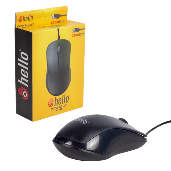 HELLO HL-38 1000 DPI SİYAH KABLOLU OPTİK MOUSE HELLO HL-38 1000 DPI SİYAH KABLOLU OPTİK MOUSE