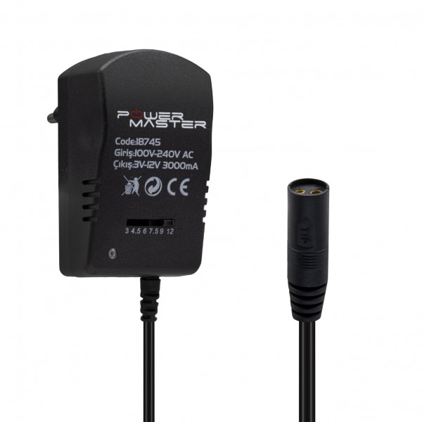 POWERMASTER PM-18745 3 VOLT - 12 VOLT - 3 AMPER ÇOK UÇLU AYARLI KADEMELİ ADAPTÖR POWERMASTER PM-18745 3 VOLT - 12 VOLT - 3 AMPER ÇOK UÇLU AYARLI KADEMELİ ADAPTÖR