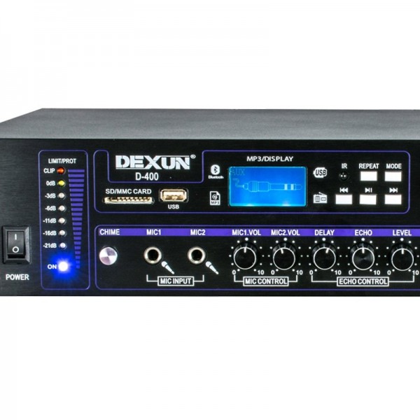 DEXUN D-400 500 W 100V/70V/4-16 OHM USB/SD/BT 6 BÖLGELİ 3 MİK 3 AUX GİRİŞLİ TRAFOLU MIXER ANFİ DEXUN D-400 500 W 100V/70V/4-16 OHM USB/SD/BT 6 BÖLGELİ 3 MİK 3 AUX GİRİŞLİ TRAFOLU MIXER ANFİ