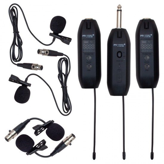 MAGICVOICE MV-19596  UHF ENSTRÜMAN TİP KABLOSUZ MİKROFON ÜÇLÜ SET(KÜRSÜ-YAKA MİK Lİ)XRL Lİ