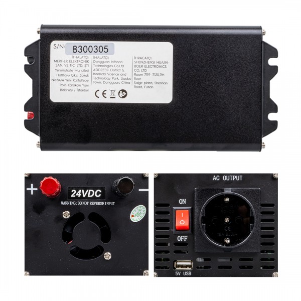POWERMASTER PWR600-24 TEK DİJİTAL EKRAN 24 VOLT - 600 WATT MODIFIED SINUS WAVE INVERTER