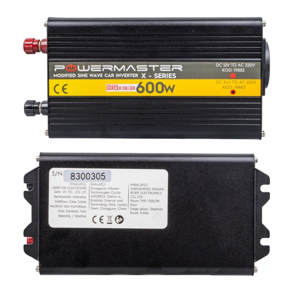 POWERMASTER PWR600-24 TEK DİJİTAL EKRAN 24 VOLT - 600 WATT MODIFIED SINUS WAVE INVERTER