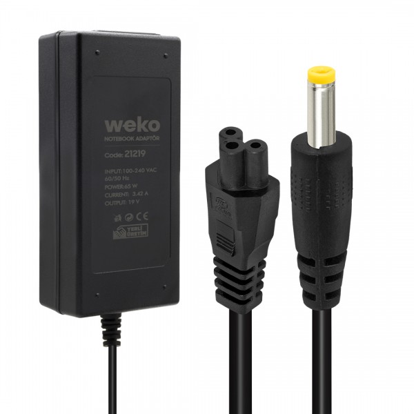 WEKO 19 VOLT - 3.42 AMPER - 65 WATT 4.0*1.7 UÇLU YERLİ ÜRETİM NOTEBOOK ADAPTÖR WEKO 19 VOLT - 3.42 AMPER - 65 WATT 4.0*1.7 UÇLU YERLİ ÜRETİM NOTEBOOK ADAPTÖR