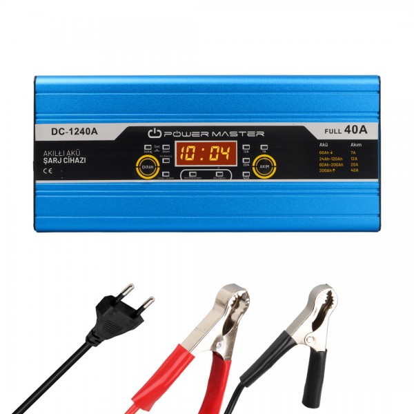 POWERMASTER DC-1240A 12 VOLT MAX 40 AMPER DİGİTAL EKRANLI AKILLI AKÜ ŞARJ CİHAZI POWERMASTER DC-1240A 12 VOLT MAX 40 AMPER DİGİTAL EKRANLI AKILLI AKÜ ŞARJ CİHAZI