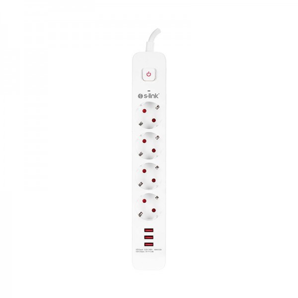 S-LINK SPG403U 4LÜ 1.5 METRE KABLOLU 750 JOULE 3X5 VOLT - 2.4 AMPER USBLİ ANAHTARLI AKIM KORUMALI PRİZ