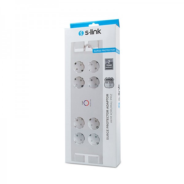 S-LINK SPG3080 8Lİ 2 METRE KABLOLU 900 JOULE 3G1.5MM2 BEYAZ AKIM KORUMALI PRİZ