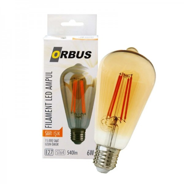 ORBUS ORB-ST6W FLAMENT BULB ST64 6 WATT E27 540 LÜMEN SARI LED AMPÜL