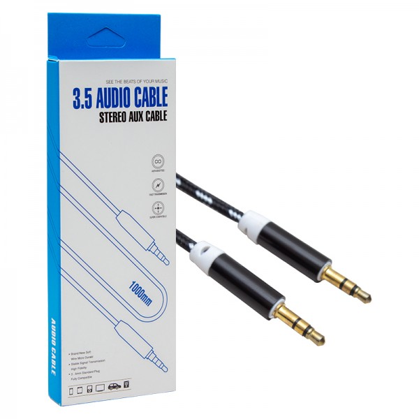 POWERMASTER 3.5 MM ERKEK/ERKEK STEREO RENKLİ ÖRGÜLÜ 1 METRE POŞETLİ AUX KABLO